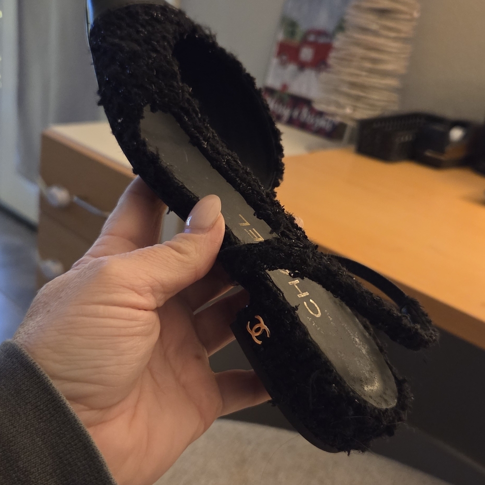 Chanel Black Tweed Women's Slingback Flats 38U